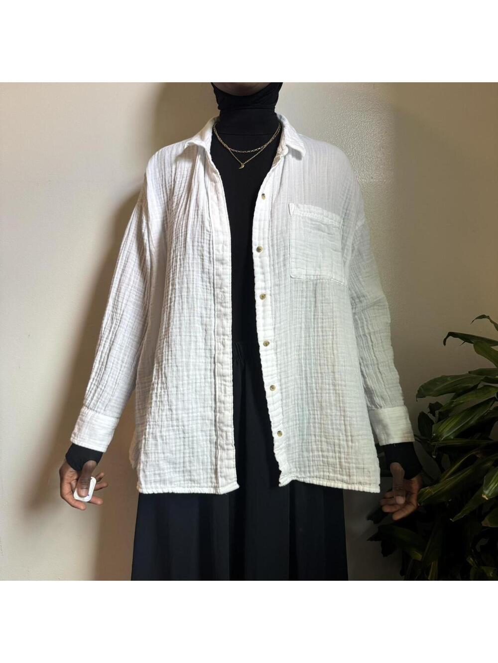 Dreamy White Double-Gauze Oversized Button-Down 2X - Picture 2 of 7